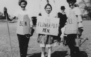 Sheila Alderman, Anne and Susan Morley as 'Bill and Ben the Flowerpot Men', 1956.