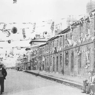 Company houses decorated for Coronation of King George VI and Queen Elizabeth.