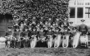 Bradwell Silver Band posing with their bandmaster Edgar Johnson in  1932.
