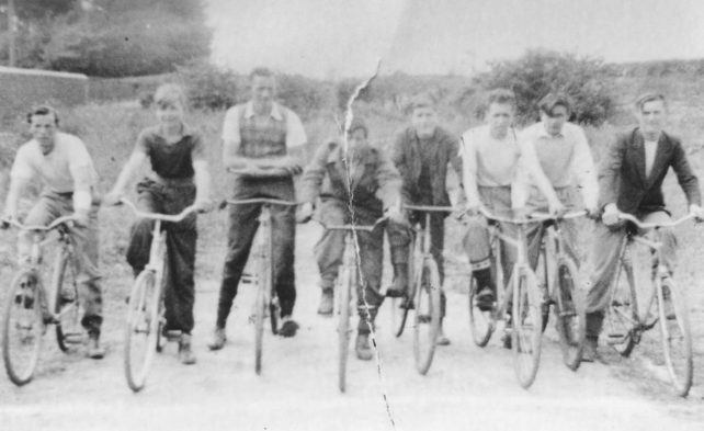 Eight members of the Corner Pin Eagles Cycle Speedway Club.