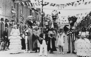 Very fancy dress in highly decorated King Edward Street, 1935