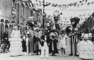 Very fancy dress in highly decorated King Edward Street, 1935
