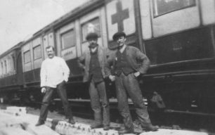 Photograph of the Ambulance Train and workers.