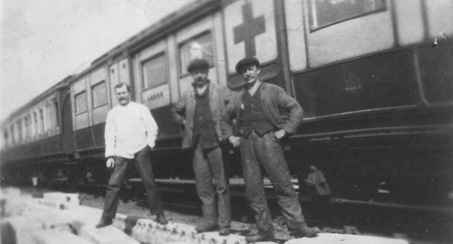 Photograph of the Ambulance Train and workers.