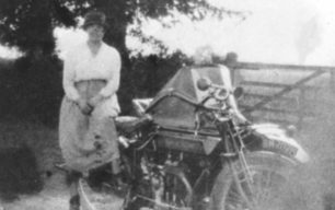 Mrs Lou Casebrook with her husband's motor bike