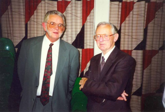 Bruce Abbott and David Bradshaw at Daphne's retirement party