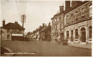 High Street Fenny Stratford showing Durran's optician, and Swan Hotel