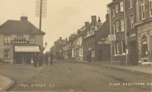 High Street Fenny Stratford showing Durran's optician, and Swan Hotel