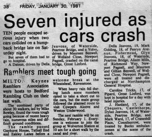 Seven injured as cars crash [newspaper article]