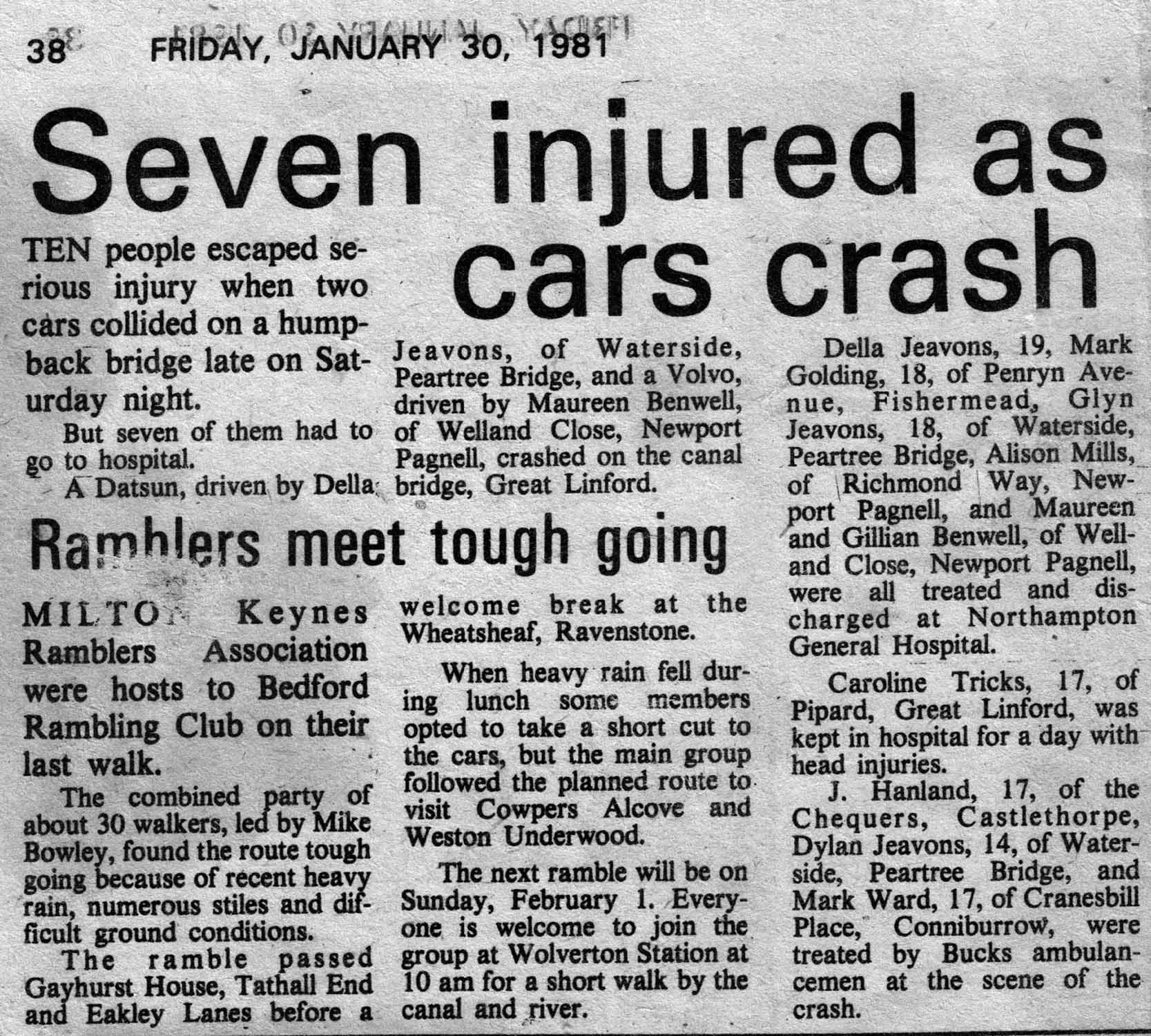 Seven injured as cars crash [newspaper article] - Living Archive