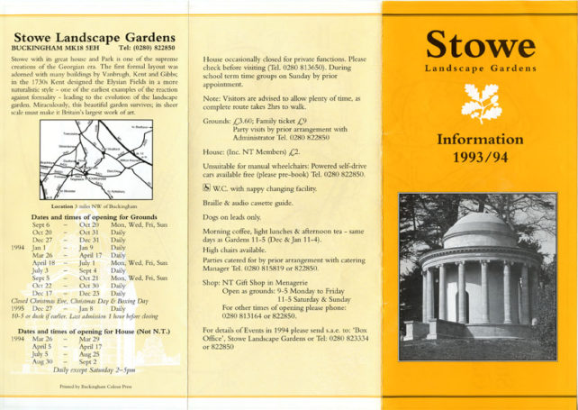 Stowe Landscape Gardens: Information 1993/94