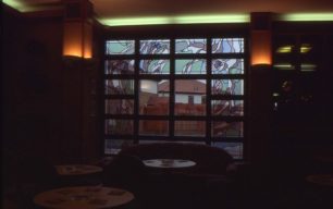 Stained glass windows at Barn Owl pub