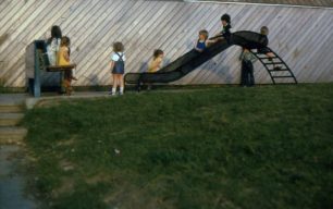 children's play area with slide