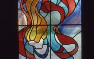 Stained glass female acrobat