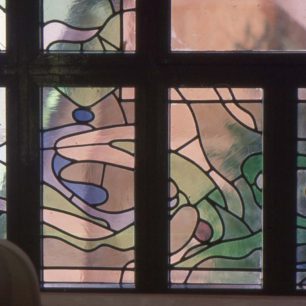 Stained glass windows at Barn Owl pub