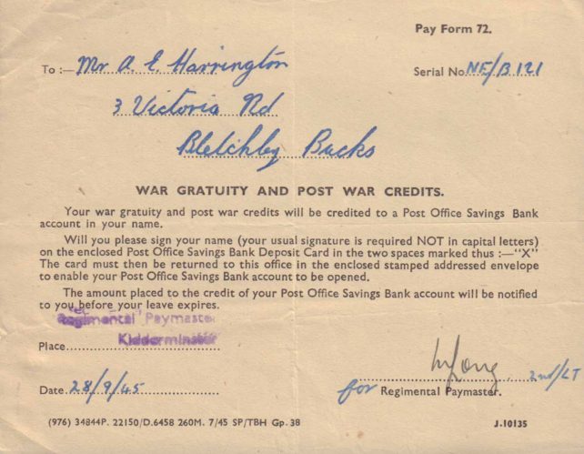 Pay Form 72, 1945 - Living Archive