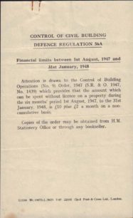 Control of Civil Building note, 1947