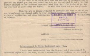 Reinstatement in Civil Employment note, 1945