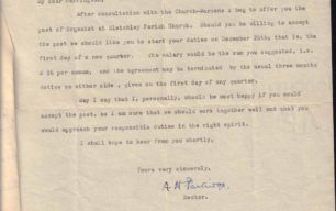 Letter offering post of Organist, 1938