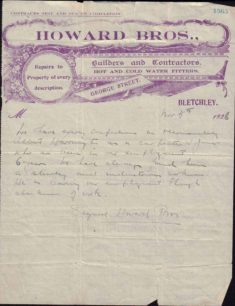 Reference letter from Howard Bros, 1926