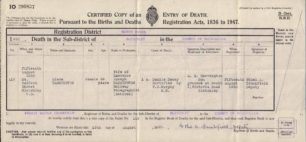Clara Harrington Death Certificate, 1950