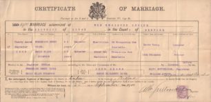Marriage certificate Mr and Mrs Young, 1900