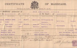 Marriage certificate Mr and Mrs Young, 1900