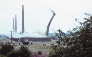 Chimneys at the Bletchley Brickworks during demolition