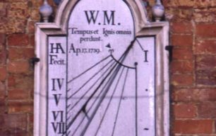Wooden sundial dated April 17 1739