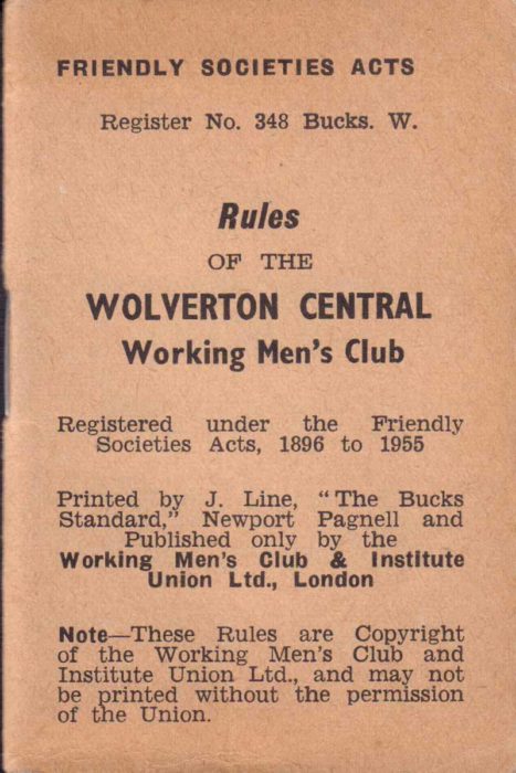 Rules of the Wolverton Central Working Mens Club