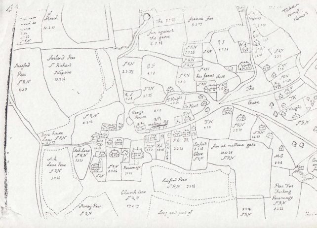 Map of Great Linford & manor estate from C17th original