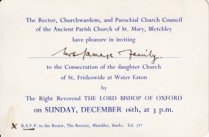 Invitation to Consecration of St Frideswide