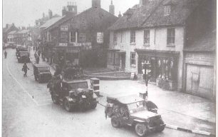 A wartime military convoy in Aylesbury Street, Fenny Stratford
