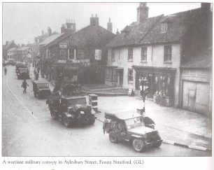 A wartime military convoy in Aylesbury Street, Fenny Stratford