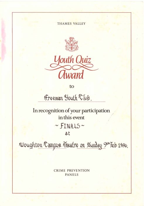Youth Quiz Award Certificate