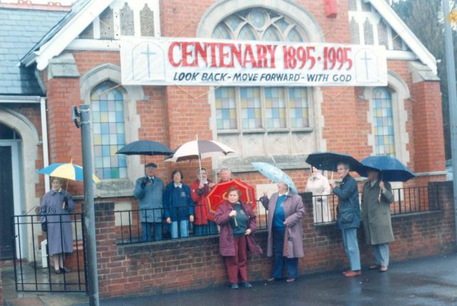 Centenary banner - in position on the front