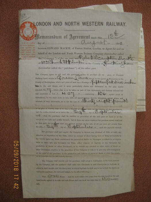 First page of the LNWR - Mantle Agreement