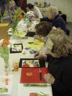 Flower painting - students at work