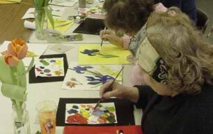 Flower painting - students at work