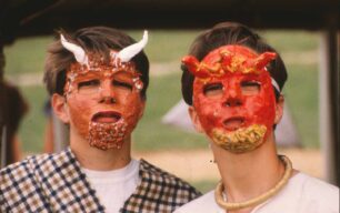 Two boys in horned masks