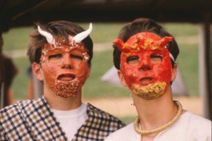 Two boys in horned masks