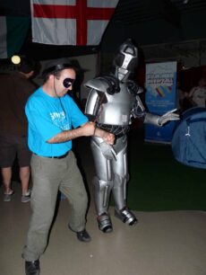 A man and a Robot dancing side by side