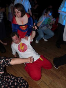 Two people dancing energetically
