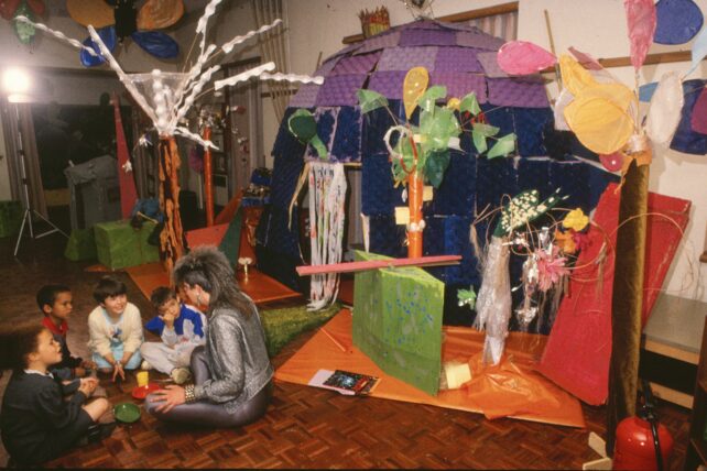 The children build Zerena’s home in the school hall