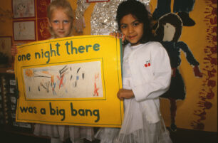 The children display their work