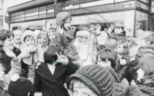 Father Christmas greeted outside Bletchley Co-op November 1974