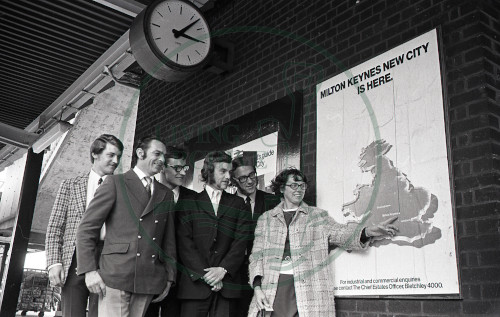 Men from Hartlepool at Bletchley Station to learn about Milton Keynes early 1970s