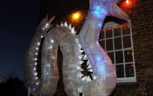 Dragon lantern illuminated outside the Old Rectory