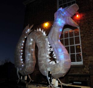 Dragon lantern illuminated outside the Old Rectory