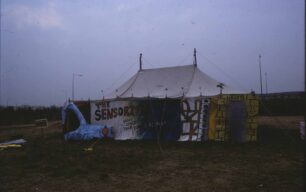 The Sensoria Mansion tent at dusk